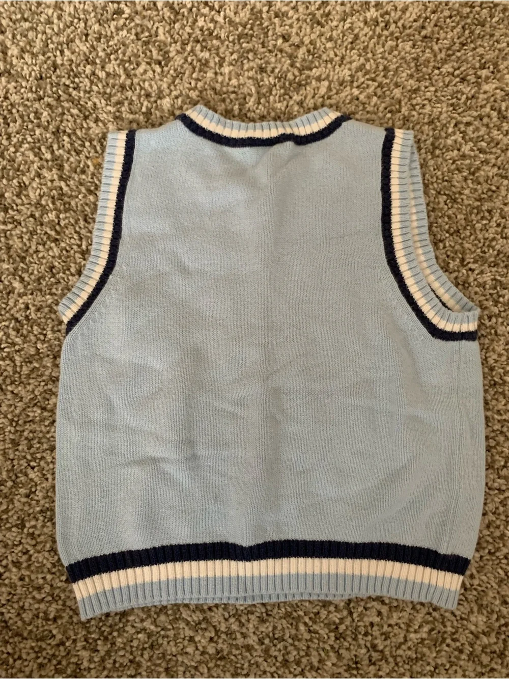 GAP Light Blue Cable-Knit V-Neck Sweater Vest with Navy & Cream Trim 18-24M Boy